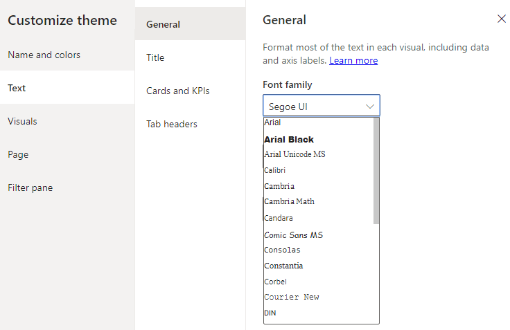 Overview Fonts in Power BI