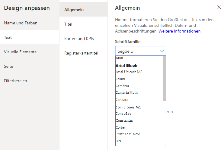 Übersicht Schriftarten in Power BI