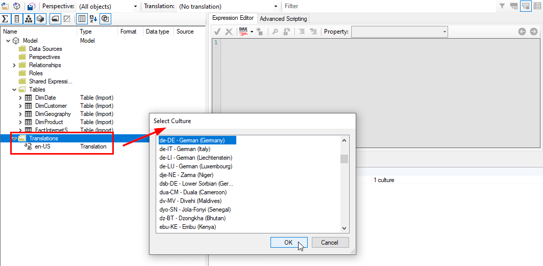 Übersetzungen im Tabular Editor