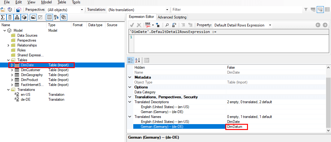 Translating a table in Tabular Editor