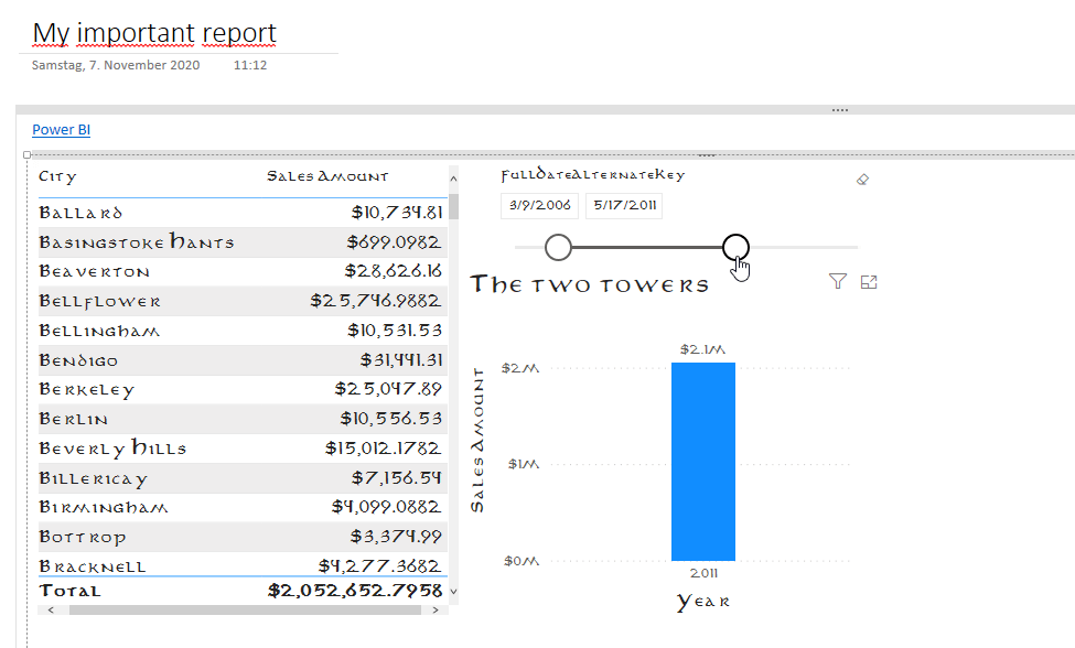 Report can be integrated in OneNote.