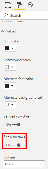 Option "Show on rows" enables desired display