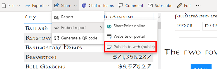 Report can be shared via Publish to web.
