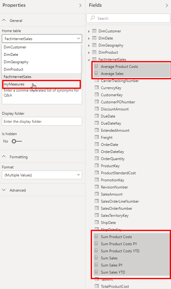 Mehrere Measures in der model view auf ein Mal verschieben