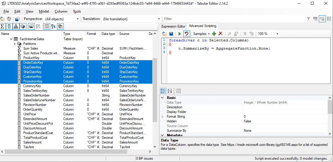 Standardaggregation in markierte Spalten entfernen