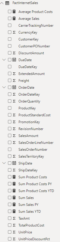 Measures and columns mixed