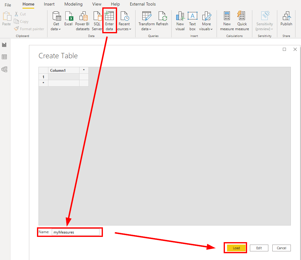 Leere Tabelle in Power BI anlegen