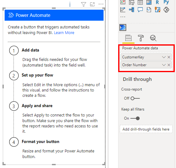 Add required fields to the Power Automate Visual