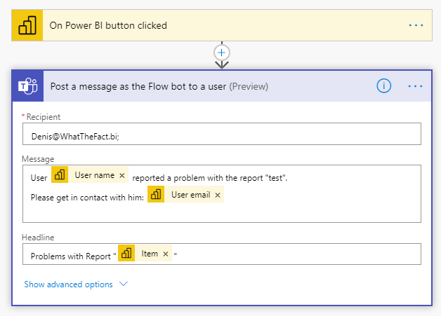 Configuration of the flow for the message in Microsoft Teams