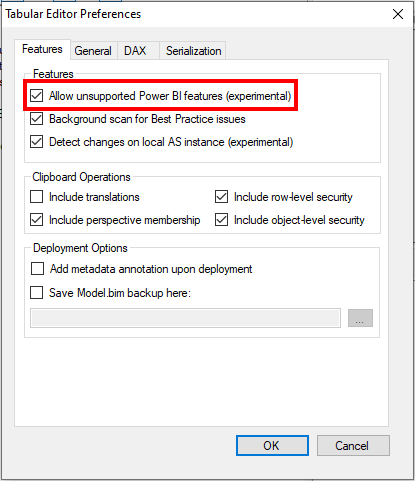 Experimentelle Features in Tabular Editor aktivieren