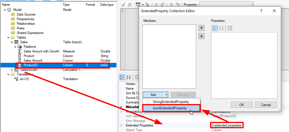 Adding a new JsonExtendedProperty in Tabular Editor