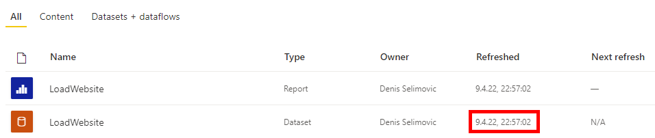 Manuell ausgelöst, wird das Dataset aktualisiert