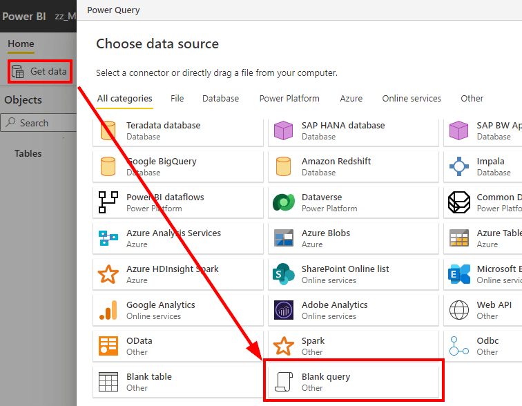 Erstellen einer leeren Abfrage beim Power BI Datamart