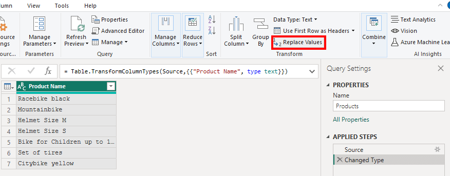 Create a "Replace Values" step. This static step we will later make dynamic.