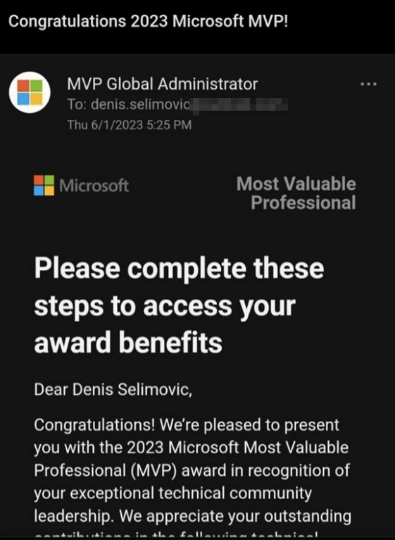 E-Mail to confirm that I am a MVP!