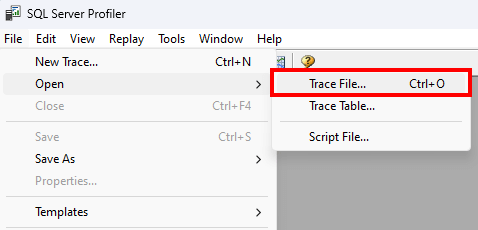 Open trace file in SQL Server Profiler