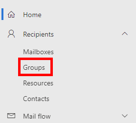 Switch to the Groups menu in the Exchange admin center